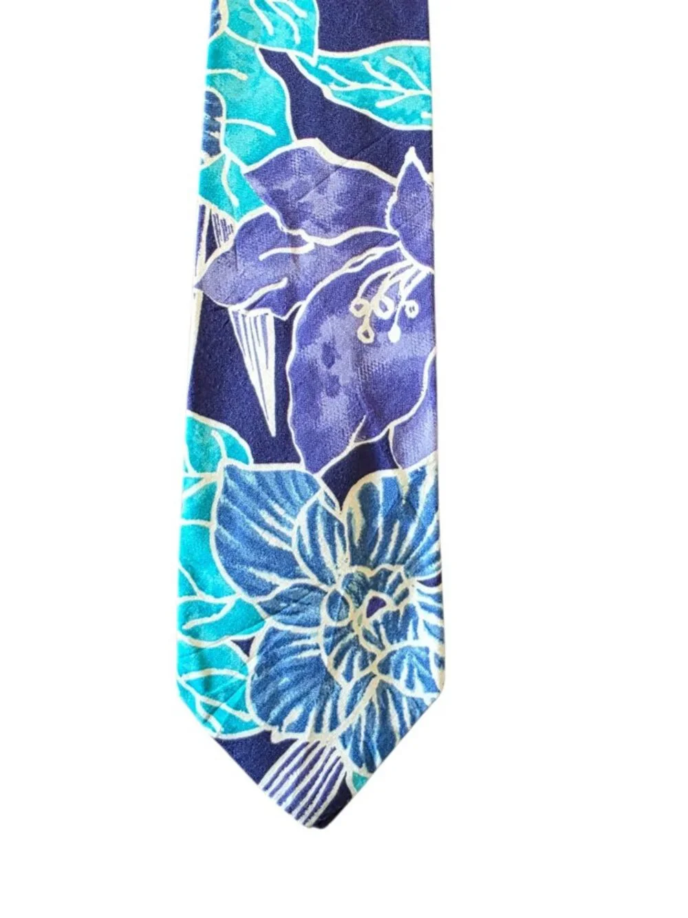 John Weitz Tropical Floral Cotton Tie Hawaiian Beach Wedding Resort Necktie - Picture 3 of 11